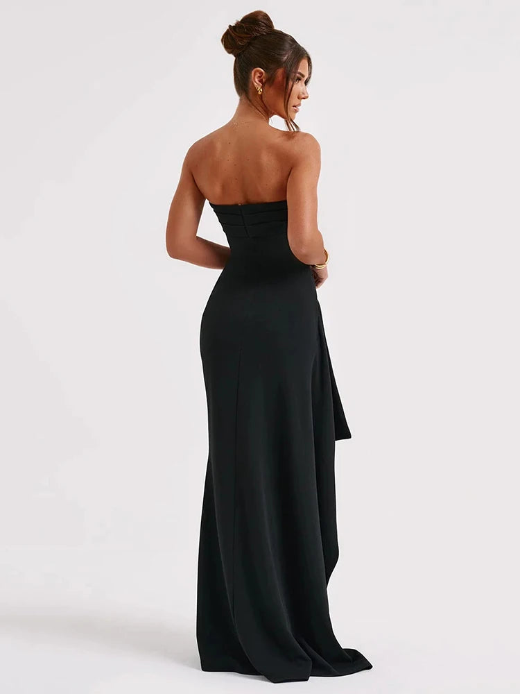 Strapless Slit Black Dress